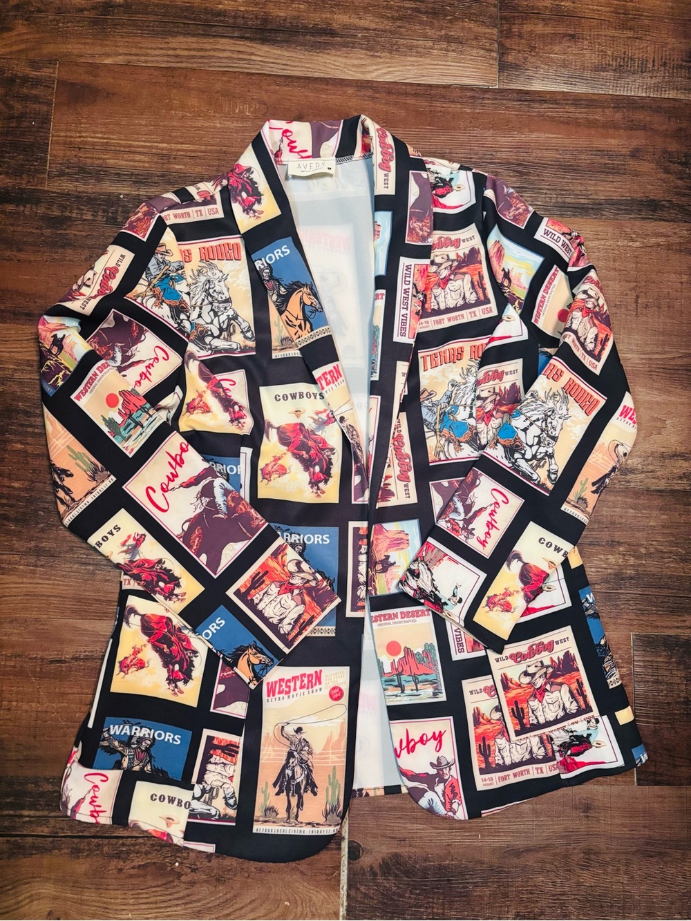 Avery Apparel Company Women's Western Print Open Front Blazer Size S